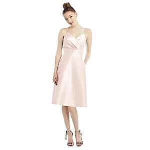 Alfred Sung Women's V-Neck Cocktail Dress Blush Pink Sateen Twill D777 Size 8